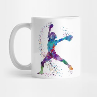 Girl Baseball Pitcher Colorful Watercolor Mug